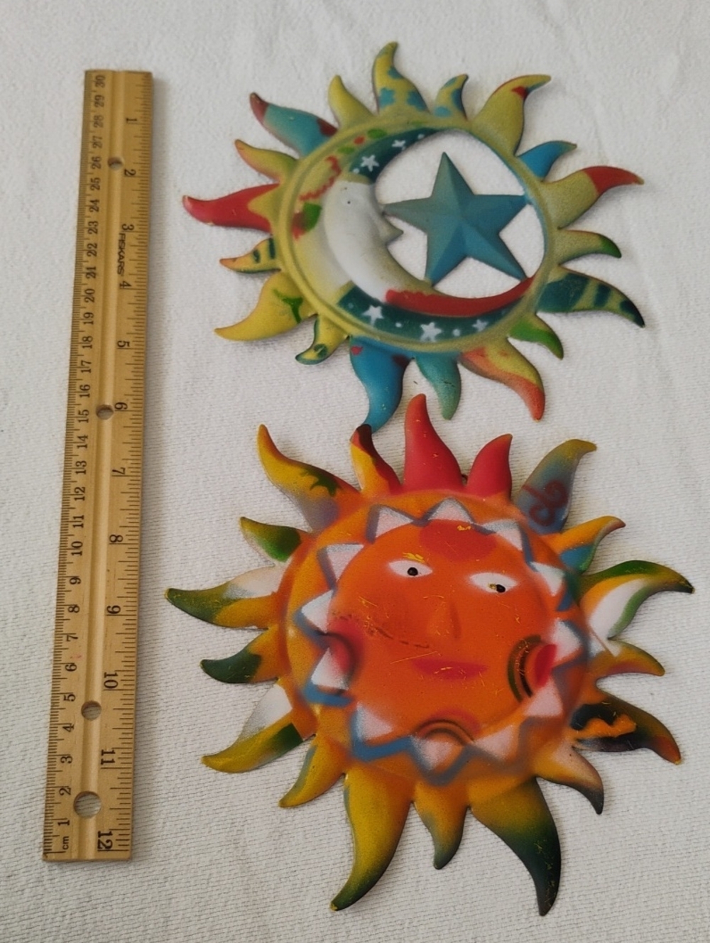 Colorful Metal Sun & Moon Wall Art Set - Vibrant Orange and Multi
